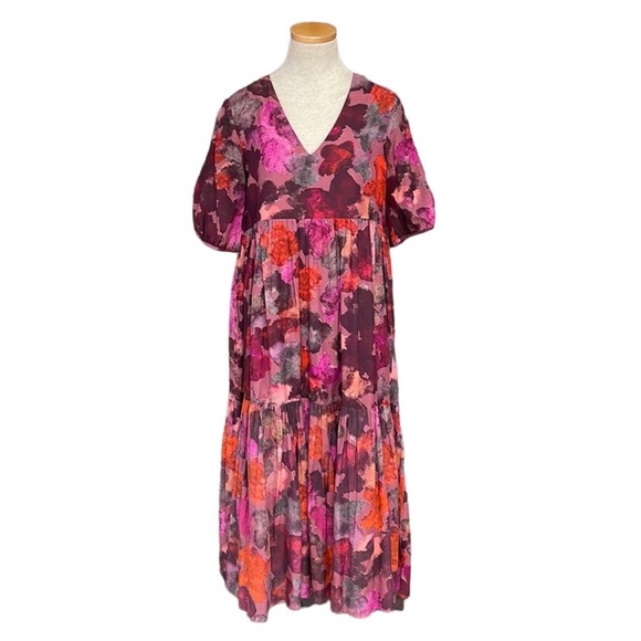Anthropologie Dresses & Skirts - Anthropologie Samant Chauhan Dress Clemencia Midi Red Pink Floral Tiered Small